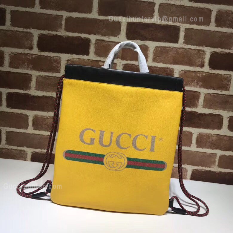 Gucci Gucci Print Small Drawstring Backpack Yellow 523586